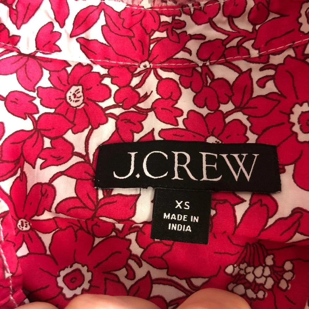 J.Crew Womens Button-Front Ruffle Neck Popover Blouse Size XS Pink